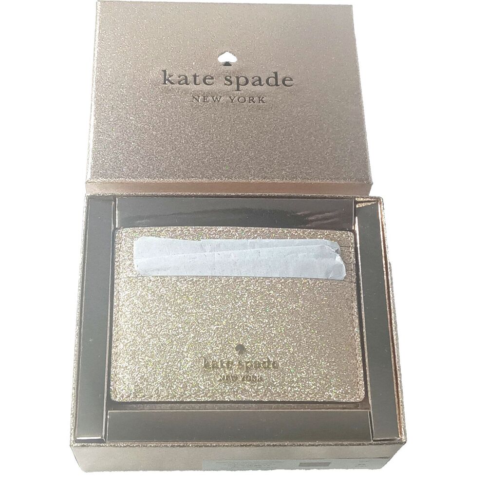 Kate Spade New York Boxed Small Glimmer Glitter Slim Card Holder~Gold Retail $99 - Picture 2 of 7